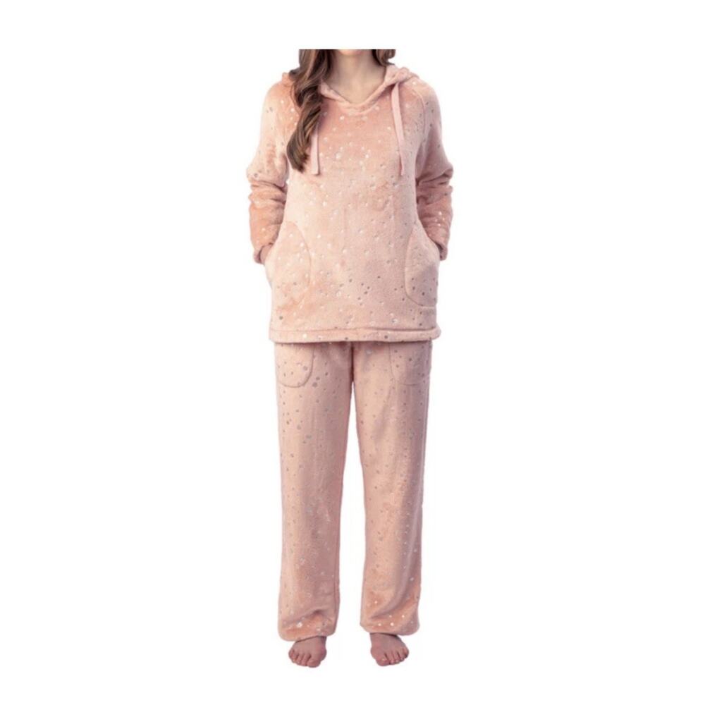 Blush Pink Hoodie & Pants 2 piece Set Womens L lounge furry sleepwear‎ cozy